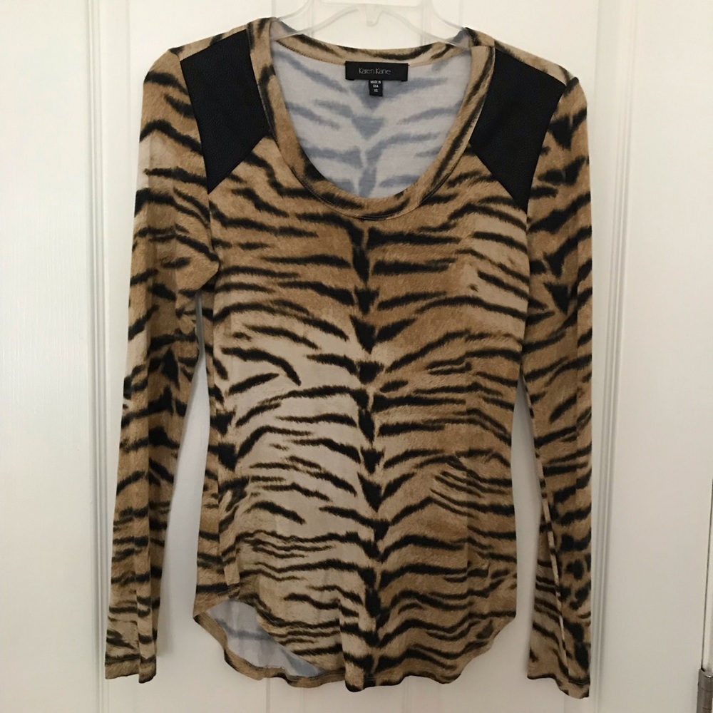 Karen Kane leopard print brown tan long sleeve XS